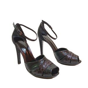 Bottega Veneta Snakeskin Sandals Womens 9 Black Leather Intrecciato Weave Pumps